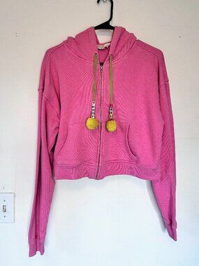 Teddy Fresh Pom-Pom Beaded Drawstrings Cropped Hoodie